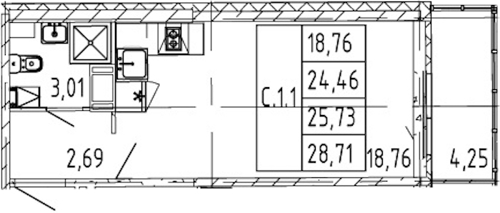 Квартира студия 24.46 м², 12/12 эт., ЖК «Полис ЛАВрики»
